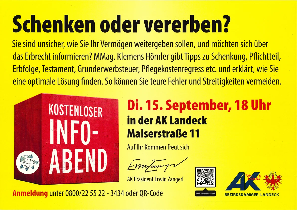 Schenken oder vererben? Kostenloser Infoabend